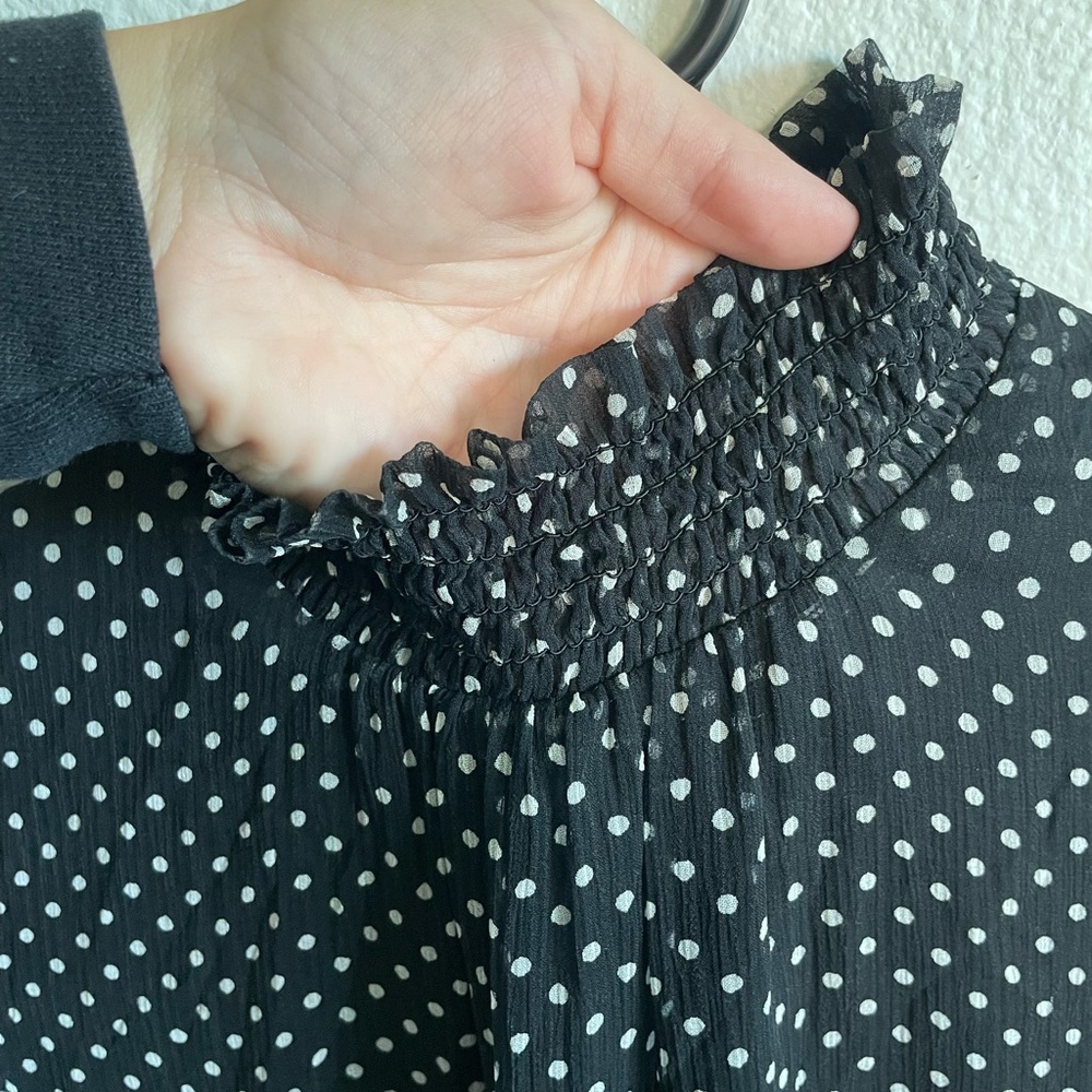 Sezane Black White Polka Dot Long Sleeve Dress 100% Silk Size 34 EU Sheer Lined - Picture 3 of 9